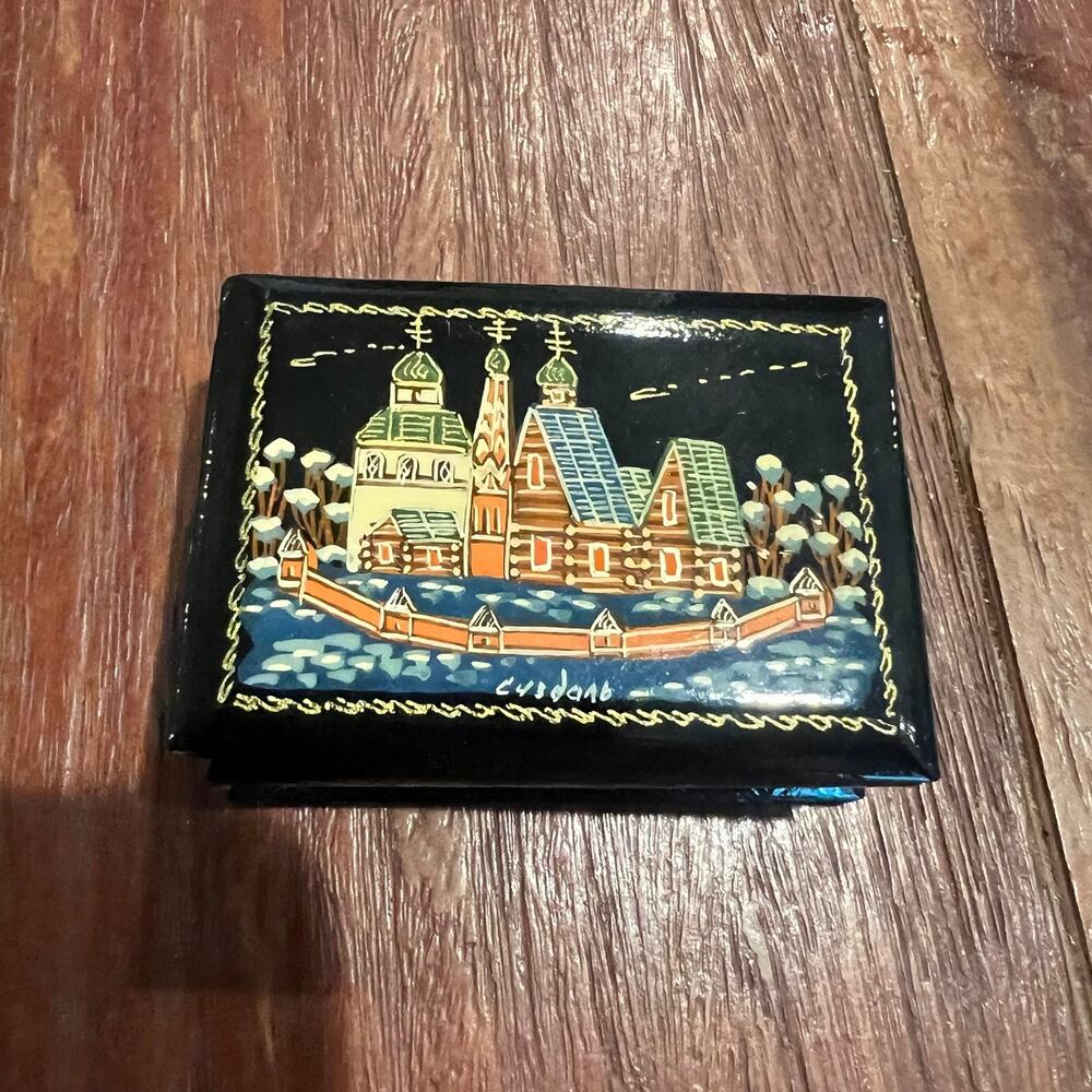 Mini Trinket Box Collection Russian Lacquered, Vintage Inlaid Nativity Lot of 4 - Picture 2 of 8